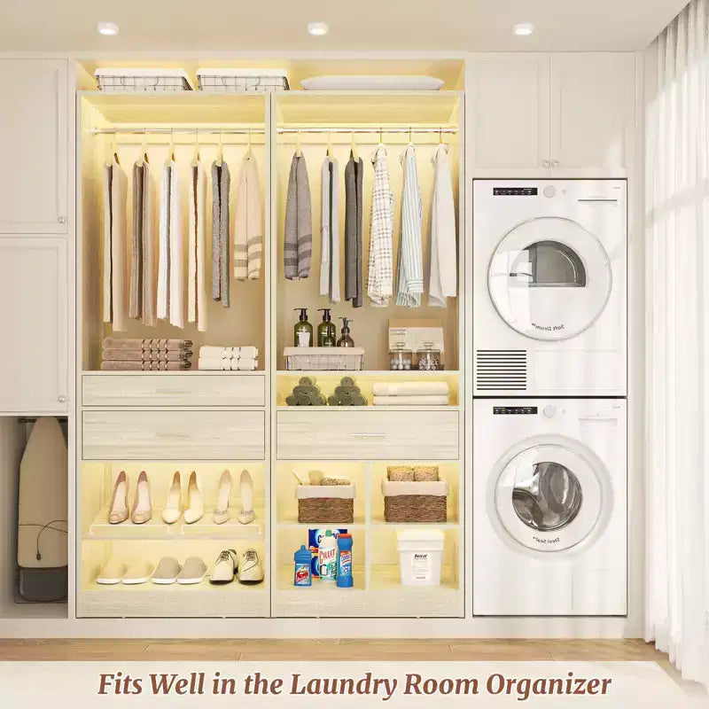 Besiost 50-In Freestanding Closet System Set with Wood Drawers, Closet Organizer with Shoe Rack and Cubbies Storage