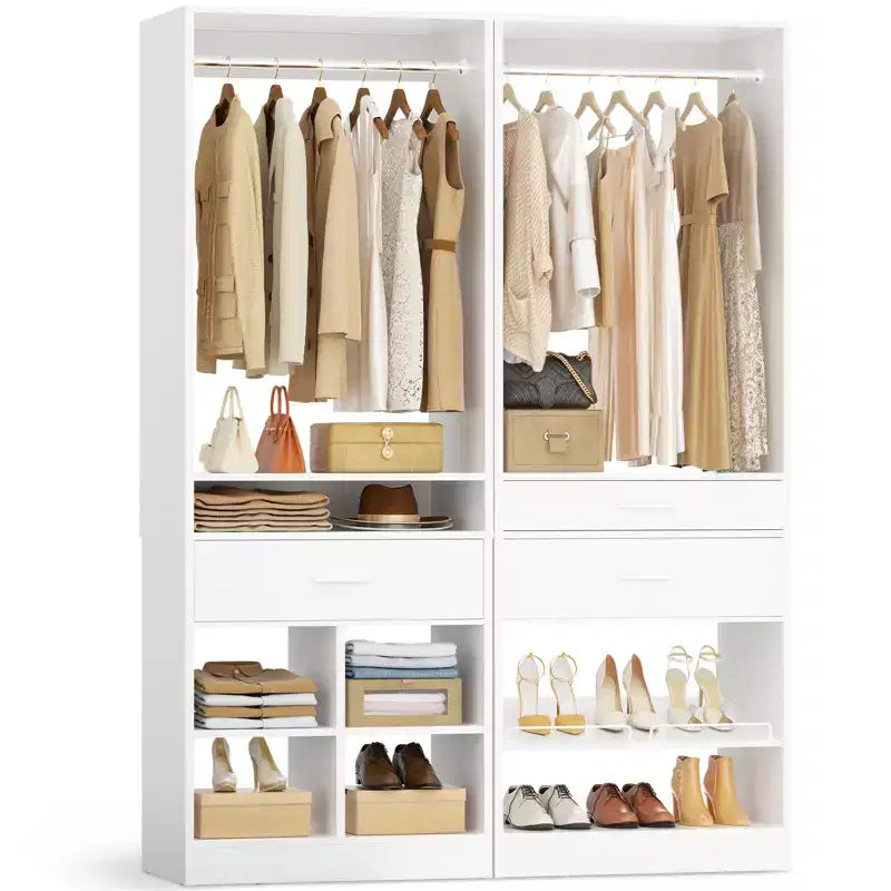 Besiost 50-In Freestanding Closet System Set with Wood Drawers, Closet Organizer with Shoe Rack and Cubbies Storage