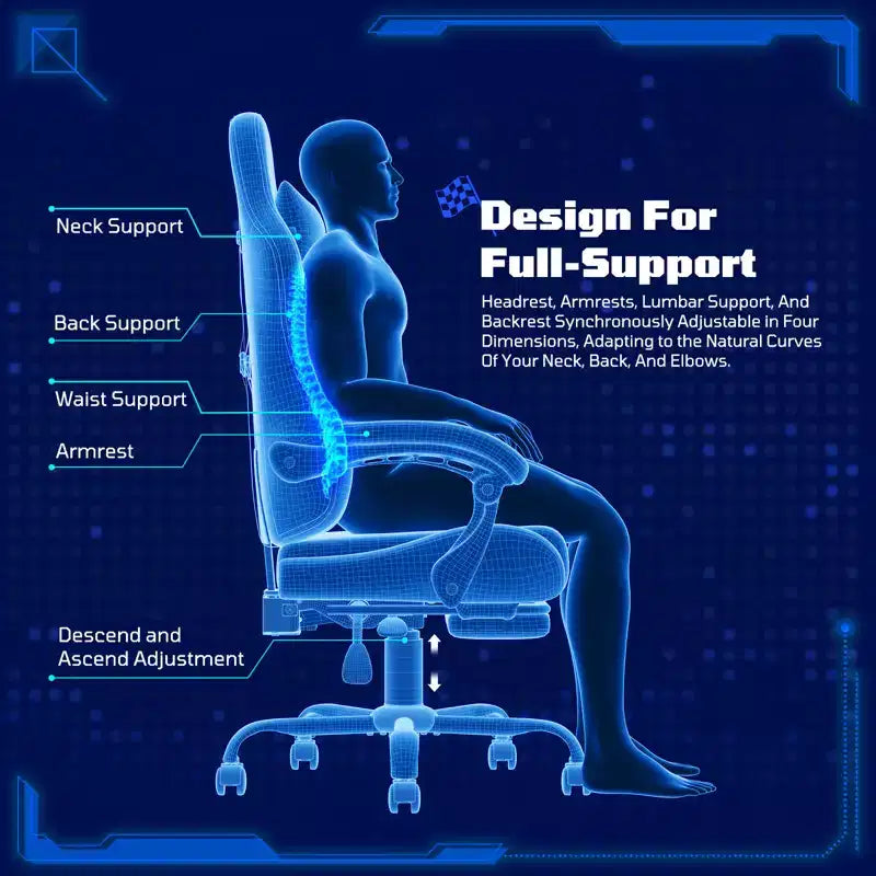 RSPGAME Basic Ergonomic Gaming Chairs for Adults, PU Leather Office Chairs with Lumbar Support, Pocket Spring Cushion and Retractable Footrest