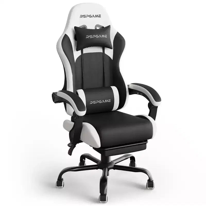 RSPGAME Basic Ergonomic Gaming Chairs for Adults, PU Leather Office Chairs with Lumbar Support, Pocket Spring Cushion and Retractable Footrest