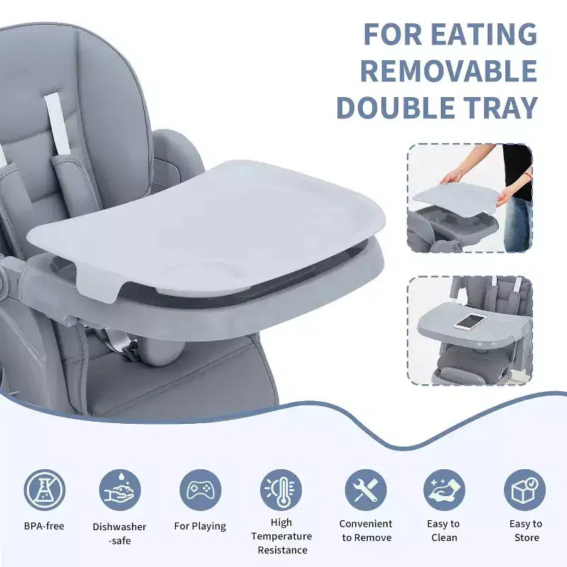 Space-Saving Foldable Baby High Chair - 7-Seat Height, 5-Point Harness, Adjustable Footrest & PU Cushion (6-36M)
