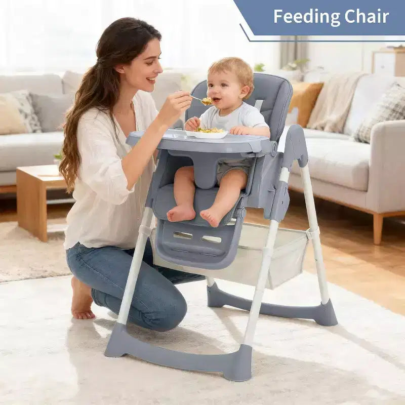 Space-Saving Foldable Baby High Chair - 7-Seat Height, 5-Point Harness, Adjustable Footrest & PU Cushion (6-36M)