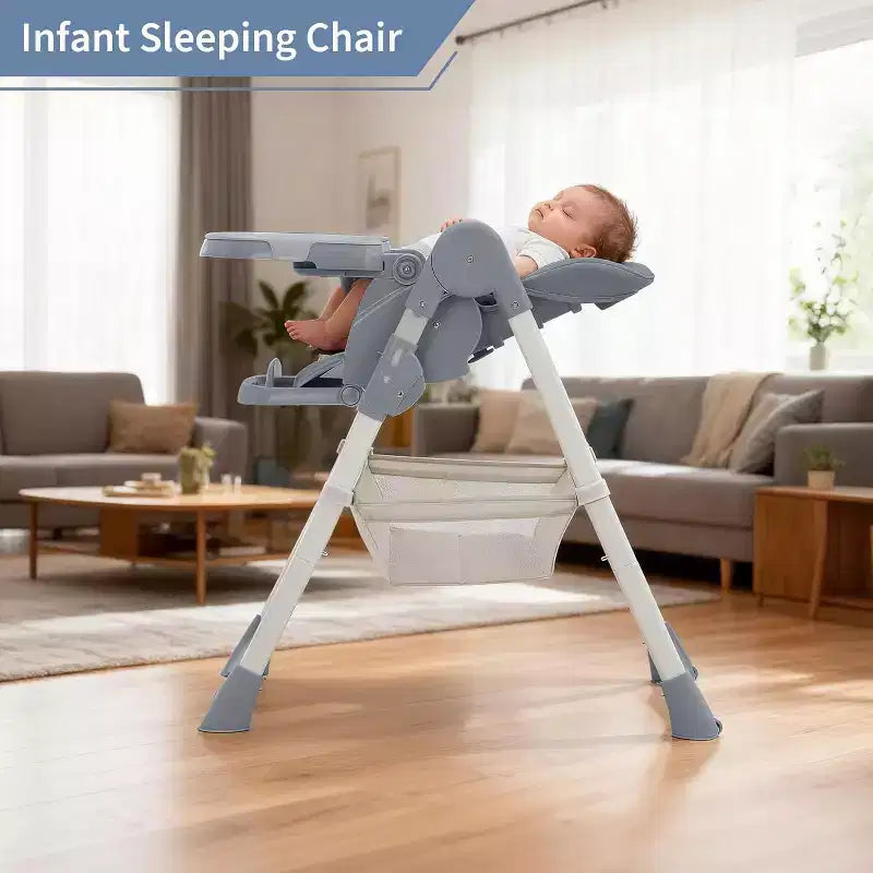 Space-Saving Foldable Baby High Chair - 7-Seat Height, 5-Point Harness, Adjustable Footrest & PU Cushion (6-36M)