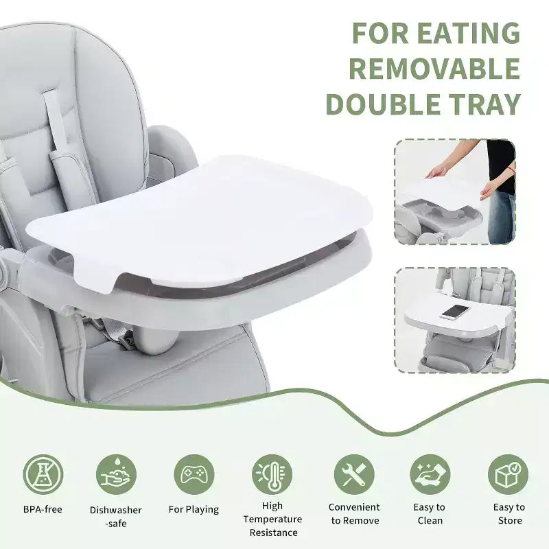 Space-Saving Foldable Baby High Chair - 7-Seat Height, 5-Point Harness, Adjustable Footrest & PU Cushion (6-36M)