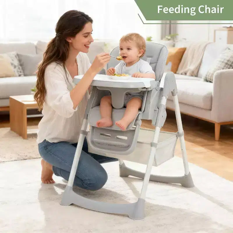 Space-Saving Foldable Baby High Chair - 7-Seat Height, 5-Point Harness, Adjustable Footrest & PU Cushion (6-36M)