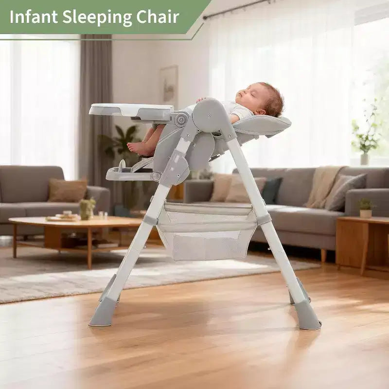 Space-Saving Foldable Baby High Chair - 7-Seat Height, 5-Point Harness, Adjustable Footrest & PU Cushion (6-36M)