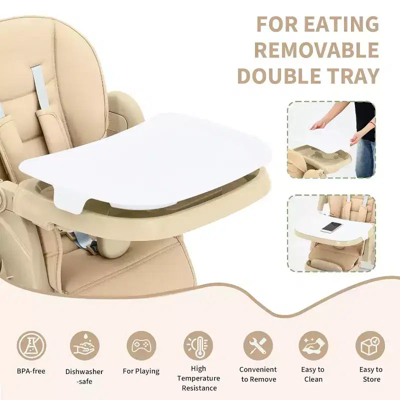 Space-Saving Foldable Baby High Chair - 7-Seat Height, 5-Point Harness, Adjustable Footrest & PU Cushion (6-36M)