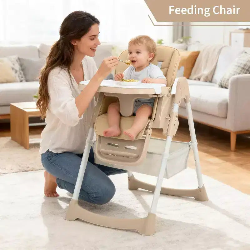 Space-Saving Foldable Baby High Chair - 7-Seat Height, 5-Point Harness, Adjustable Footrest & PU Cushion (6-36M)