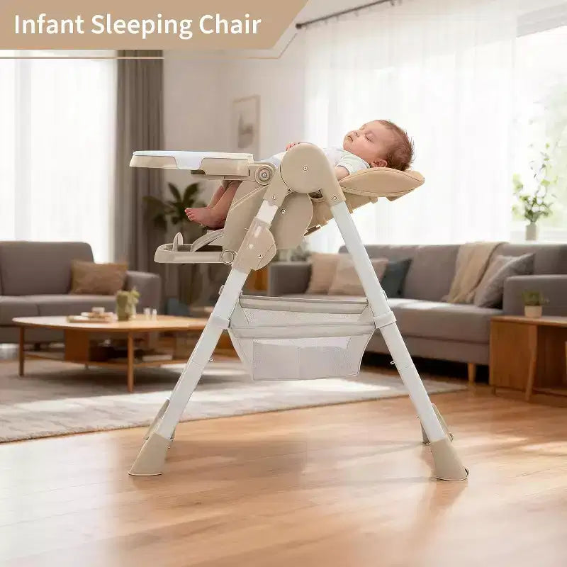 Space-Saving Foldable Baby High Chair - 7-Seat Height, 5-Point Harness, Adjustable Footrest & PU Cushion (6-36M)
