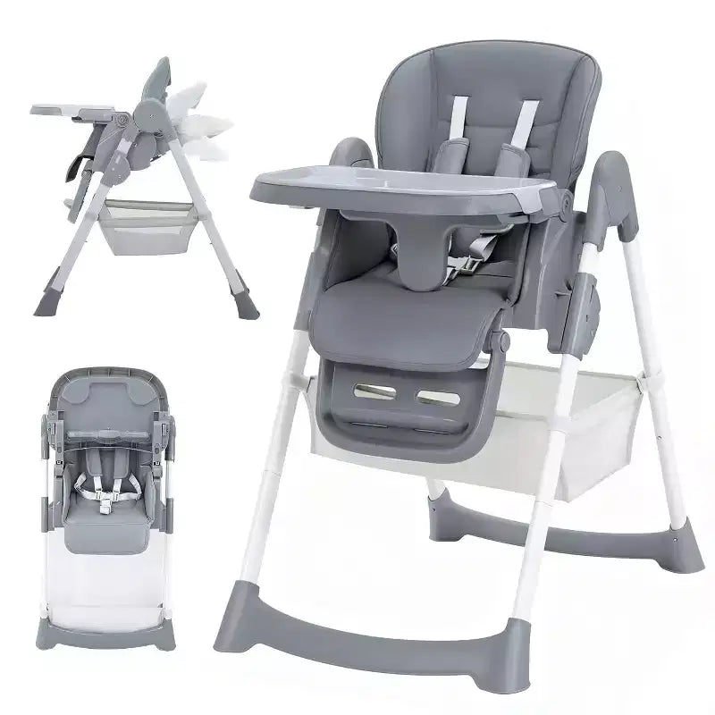 Space-Saving Foldable Baby High Chair - 7-Seat Height, 5-Point Harness, Adjustable Footrest & PU Cushion (6-36M)