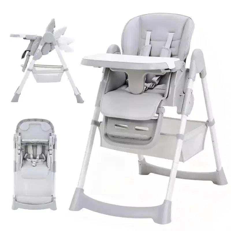 Space-Saving Foldable Baby High Chair - 7-Seat Height, 5-Point Harness, Adjustable Footrest & PU Cushion (6-36M)