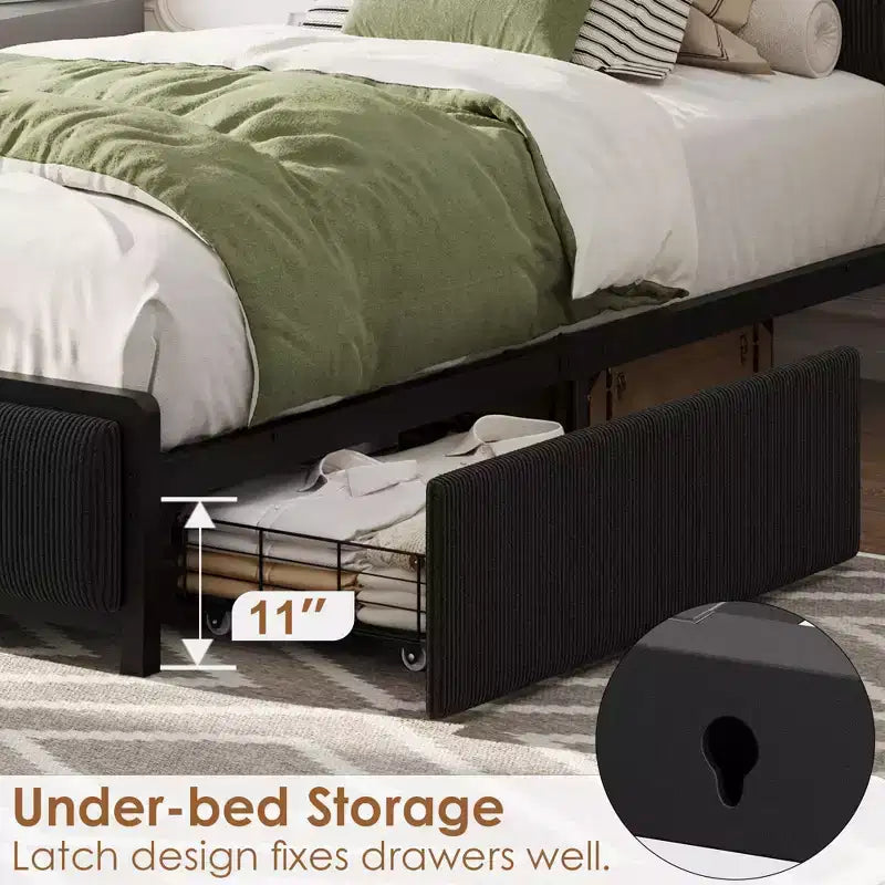 Twin Size Wood Platform Bed Frame with Headboard and 2 Storage Drawers, No Box Spring Needed, for Kids, Teens or Adults