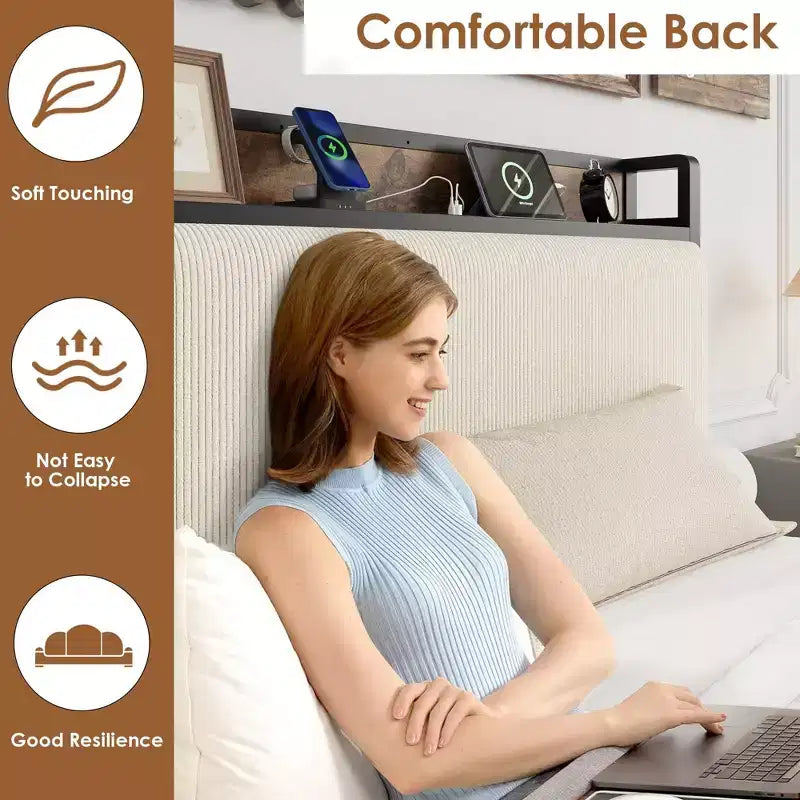 Twin Size Wood Platform Bed Frame with Headboard and 2 Storage Drawers, No Box Spring Needed, for Kids, Teens or Adults