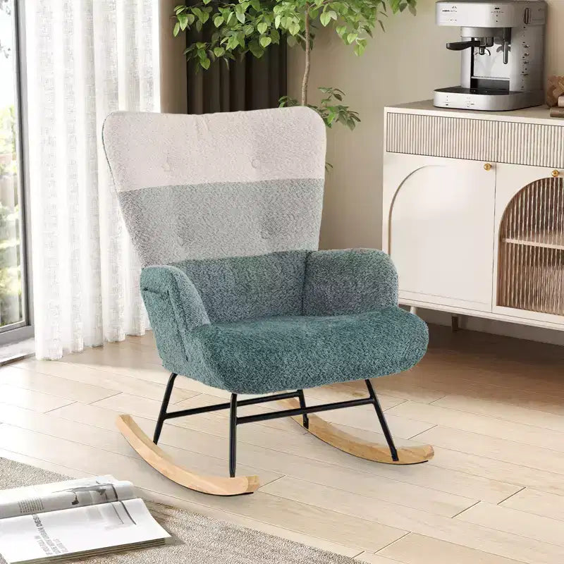 Costway Nursery Rocking Chair w/ Ergonomic Armrests & High Backrest Side Pocket