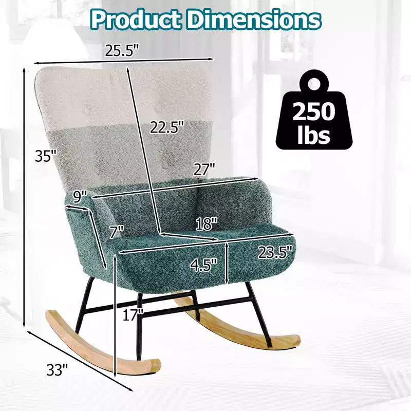 Costway Nursery Rocking Chair w/ Ergonomic Armrests & High Backrest Side Pocket