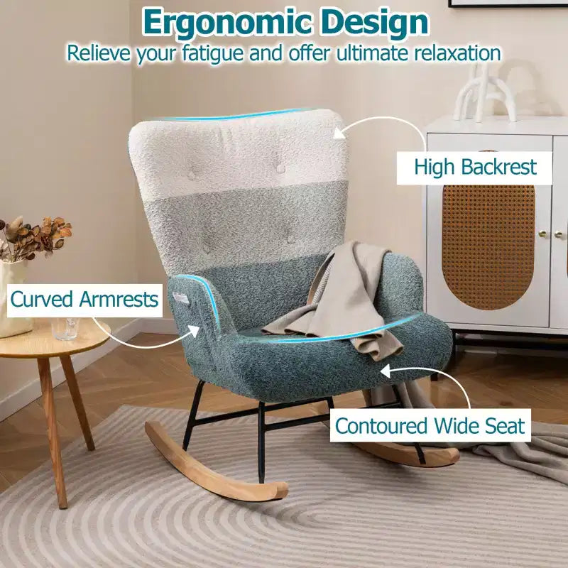 Costway Nursery Rocking Chair w/ Ergonomic Armrests & High Backrest Side Pocket