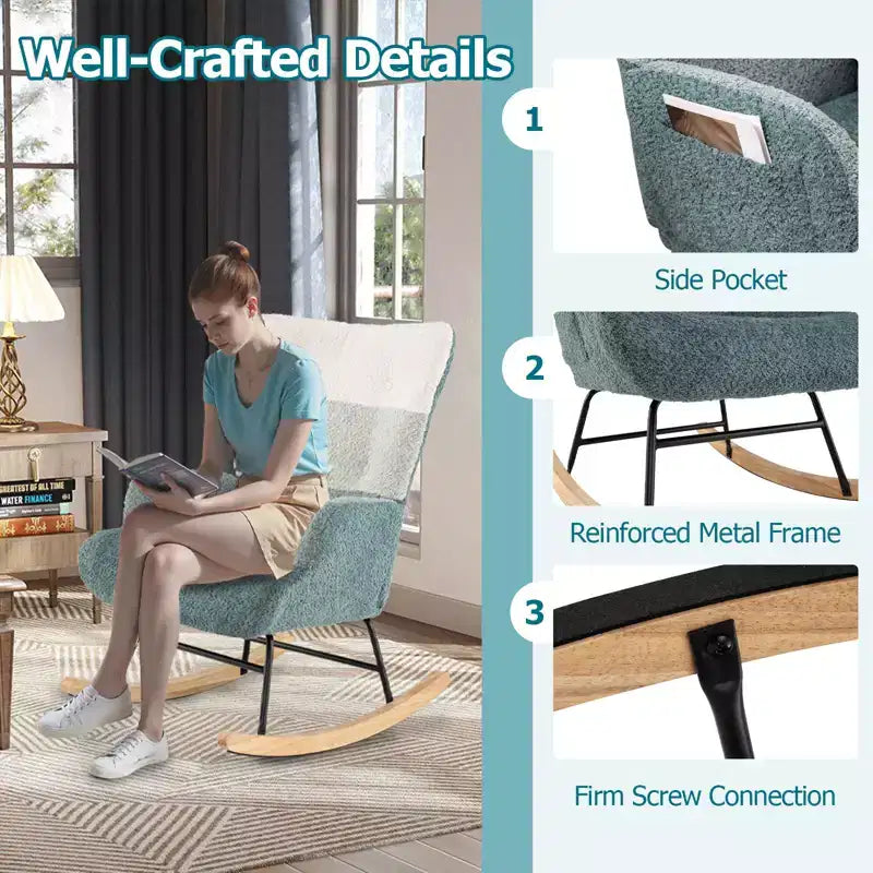 Costway Nursery Rocking Chair w/ Ergonomic Armrests & High Backrest Side Pocket