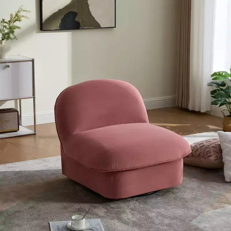 GDFStudio Loverin Velvet and Rubber Wood Swivel Accent Chair with Metal Base