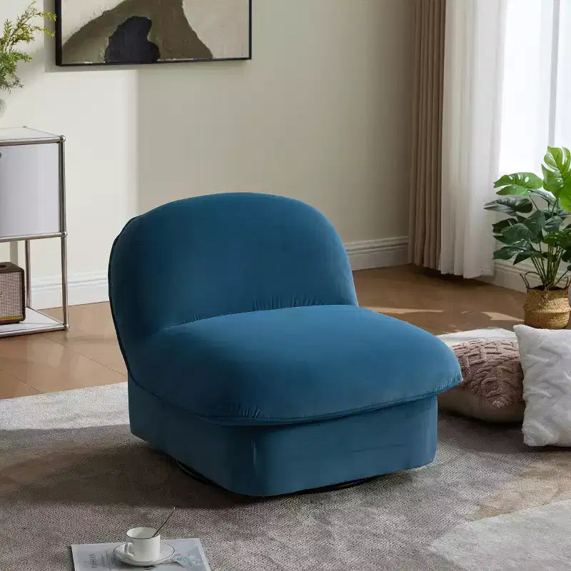 GDFStudio Loverin Velvet and Rubber Wood Swivel Accent Chair with Metal Base