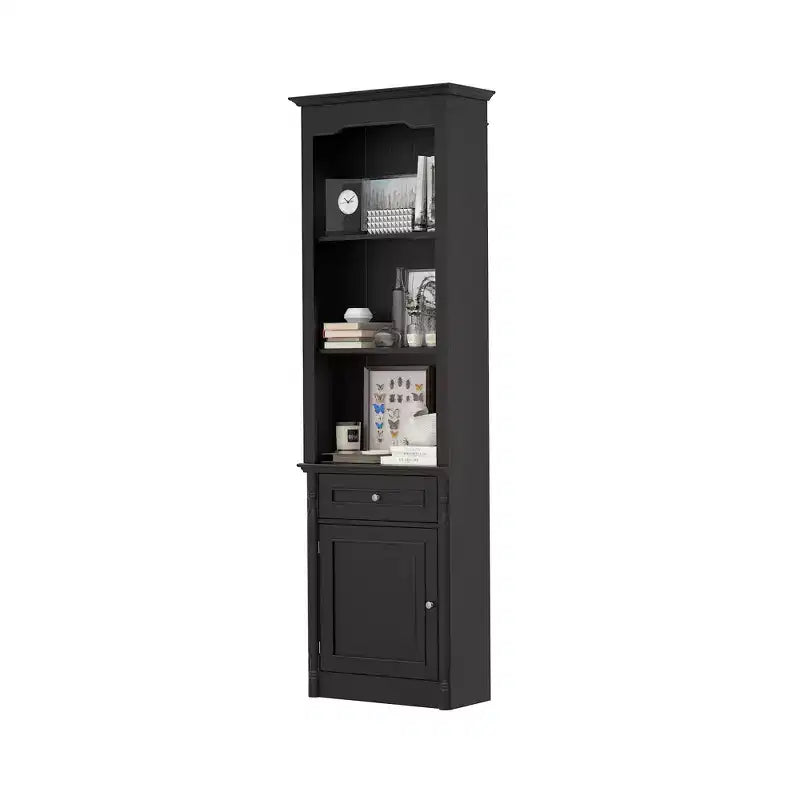 Famapy Stylish 82.3 Tall Storage Cabinet Set 2 Fireplace Side Display Cabinets Bookshelf Hutch with Open Shelves & Drawer for Living Room