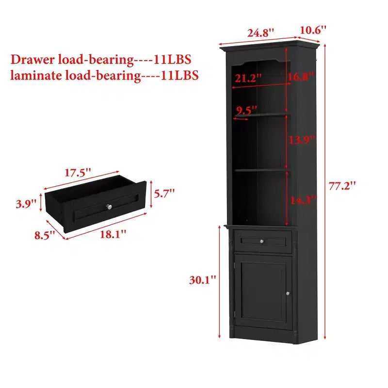 Famapy Stylish 82.3 Tall Storage Cabinet Set 2 Fireplace Side Display Cabinets Bookshelf Hutch with Open Shelves & Drawer for Living Room