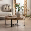 Round Coffee Table Modern Circle Coffee Table With Fir Wood Table Top Cross Legs Base