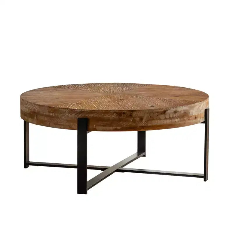 Round Coffee Table Modern Circle Coffee Table With Fir Wood Table Top Cross Legs Base