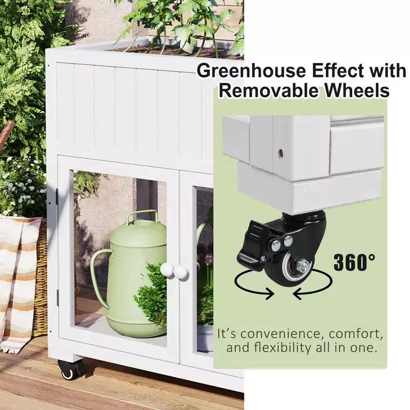 MAYEERTY 35.4''x17.7''x37.4'' Mini Cold Frame, 2-Door Greenhouse with Wheels, Indoor Outdoor, Black
