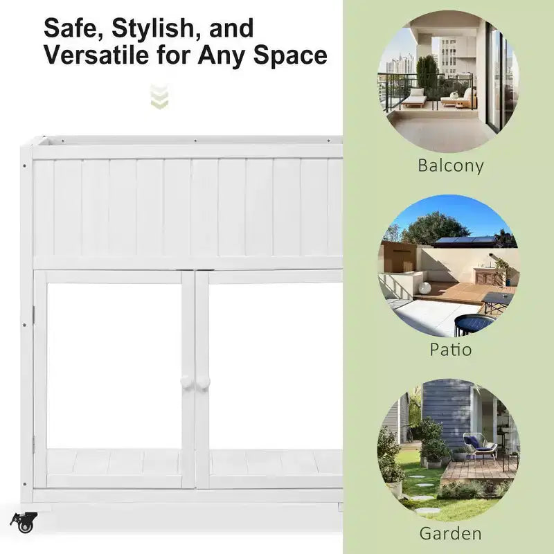 MAYEERTY 35.4''x17.7''x37.4'' Mini Cold Frame, 2-Door Greenhouse with Wheels, Indoor Outdoor, Black