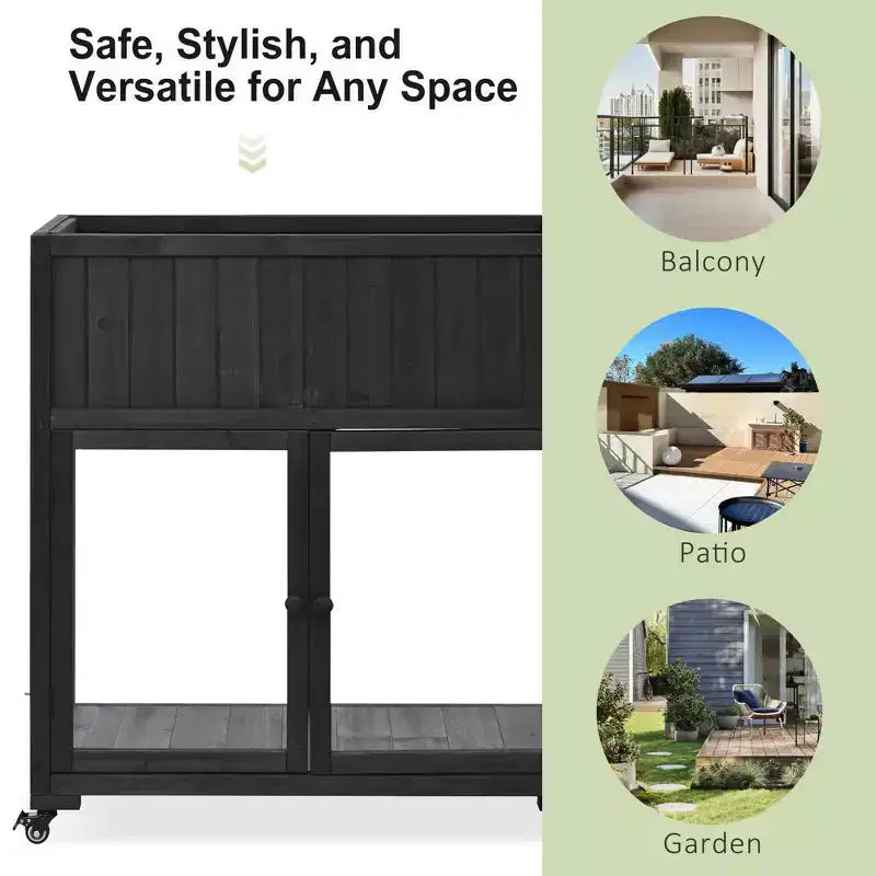 MAYEERTY 35.4''x17.7''x37.4'' Mini Cold Frame, 2-Door Greenhouse with Wheels, Indoor Outdoor, Black