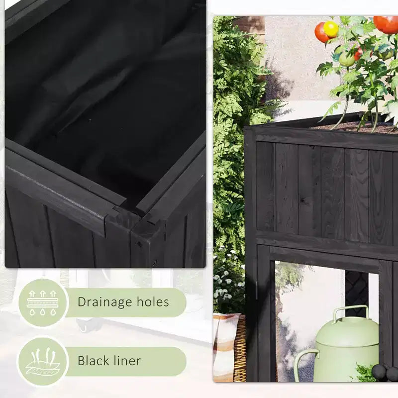 MAYEERTY 35.4''x17.7''x37.4'' Mini Cold Frame, 2-Door Greenhouse with Wheels, Indoor Outdoor, Black