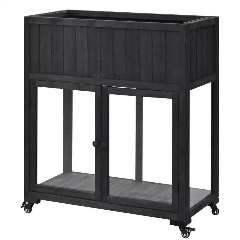 MAYEERTY 35.4''x17.7''x37.4'' Mini Cold Frame, 2-Door Greenhouse with Wheels, Indoor Outdoor, Black