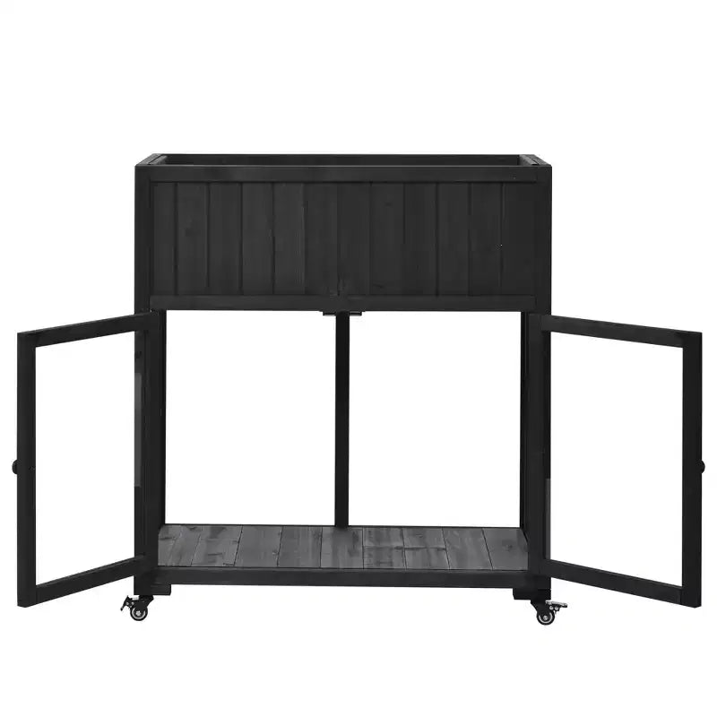 MAYEERTY 35.4''x17.7''x37.4'' Mini Cold Frame, 2-Door Greenhouse with Wheels, Indoor Outdoor, Black