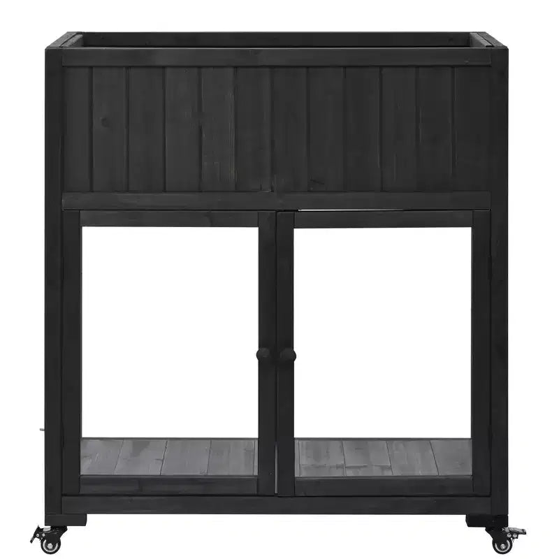 MAYEERTY 35.4''x17.7''x37.4'' Mini Cold Frame, 2-Door Greenhouse with Wheels, Indoor Outdoor, Black