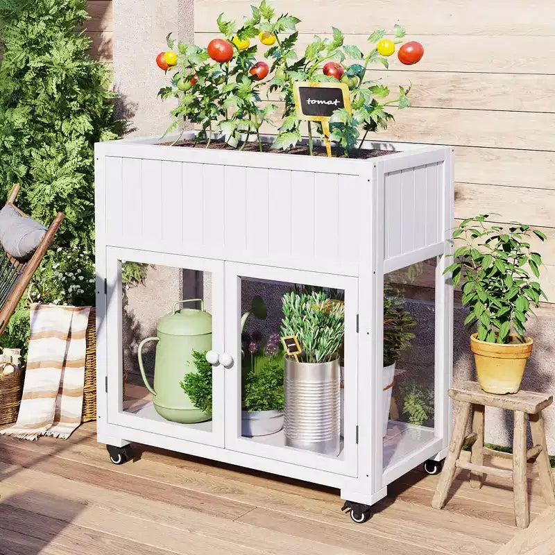 MAYEERTY 35.4''x17.7''x37.4'' Mini Cold Frame, 2-Door Greenhouse with Wheels, Indoor Outdoor, Black