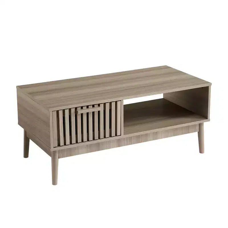 39.4 Coffee Table with Storage and Study Wood Legs, 2-Tier Rectangle Design for Living Room