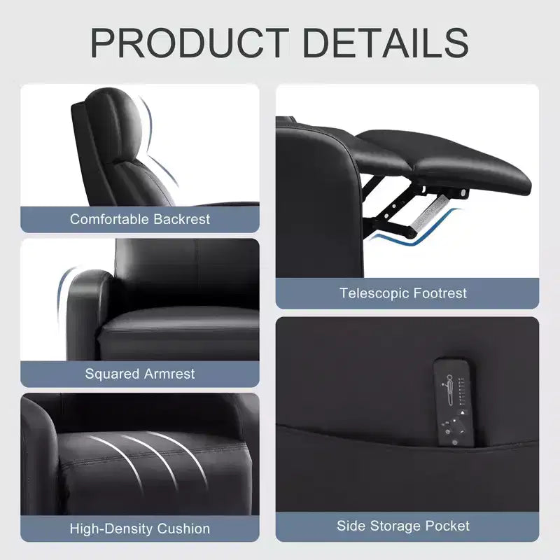 Okak Modern Upholstered Manual Recliner Chair with Adjustable Footrest,Massage/No Massage Sofa Chair with High Backrest