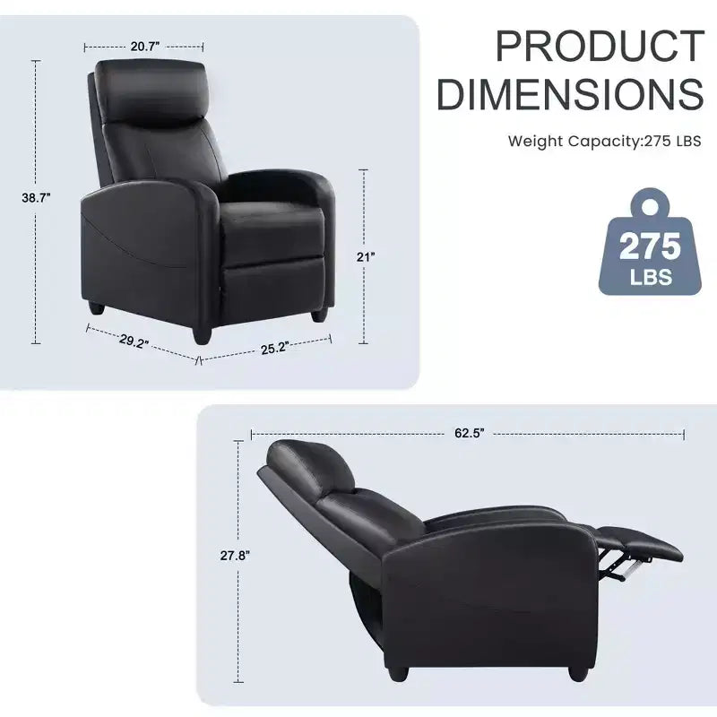 Okak Modern Upholstered Manual Recliner Chair with Adjustable Footrest,Massage/No Massage Sofa Chair with High Backrest