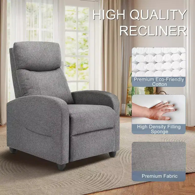 Okak Modern Upholstered Manual Recliner Chair with Adjustable Footrest,Massage/No Massage Sofa Chair with High Backrest