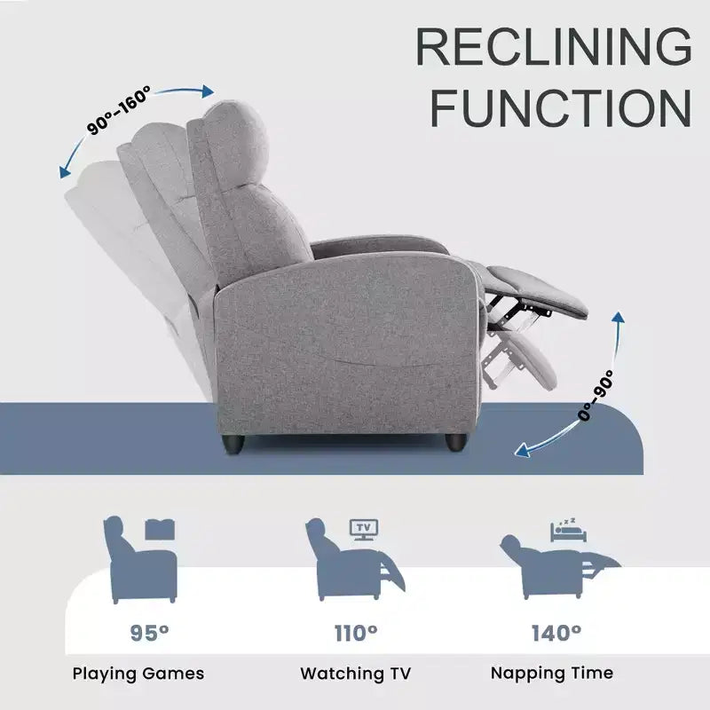 Okak Modern Upholstered Manual Recliner Chair with Adjustable Footrest,Massage/No Massage Sofa Chair with High Backrest