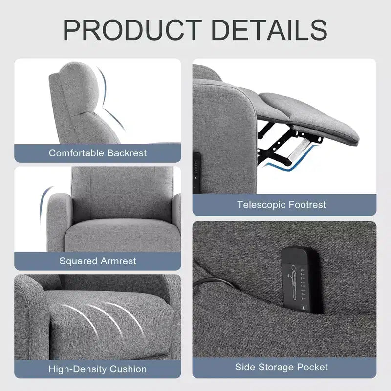 Okak Modern Upholstered Manual Recliner Chair with Adjustable Footrest,Massage/No Massage Sofa Chair with High Backrest
