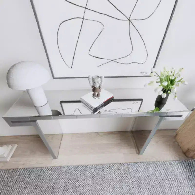 60 Mirrored Console Table with Fluted Glass Accents, Modern Full-Length Entryway Table for Living Room, Hallway or Behind Sofa - Panipeachy