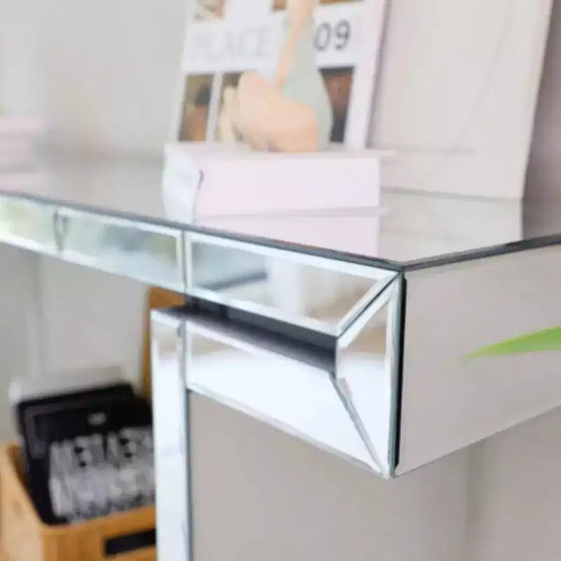 60 Mirrored Console Table with Fluted Glass Accents, Modern Full-Length Entryway Table for Living Room, Hallway or Behind Sofa - Panipeachy