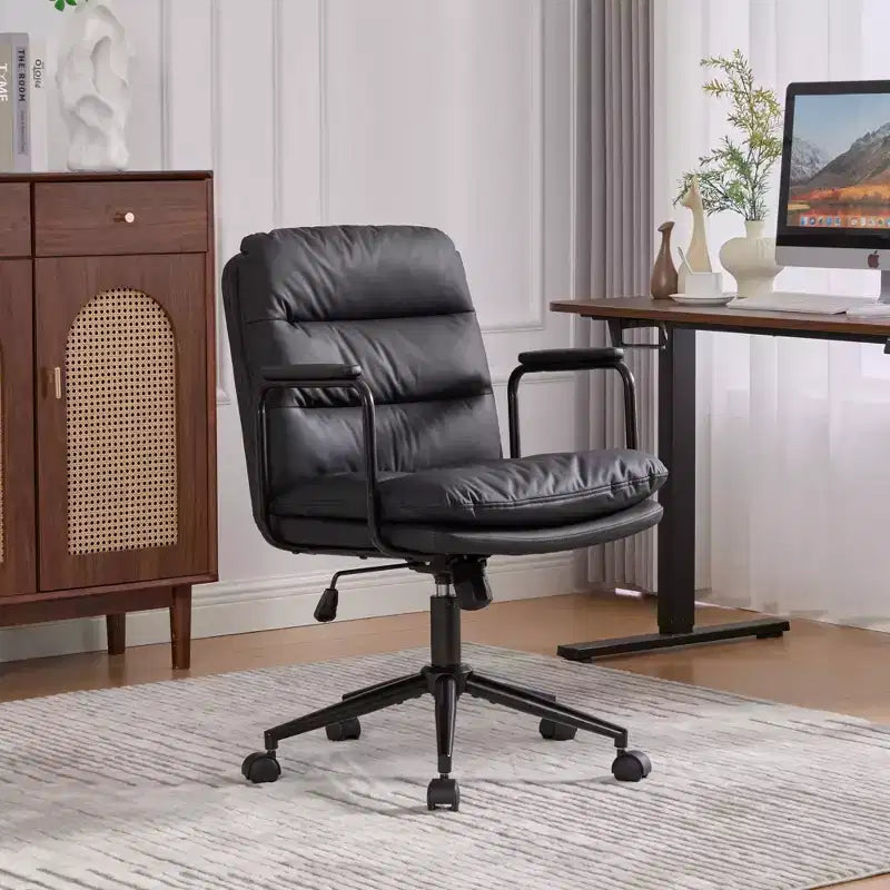 GDFStudio Nyrell Mid-Century Modern 360 Swivel Faux Leather Upholstered Office Chair with Wheels and Adjustable Height
