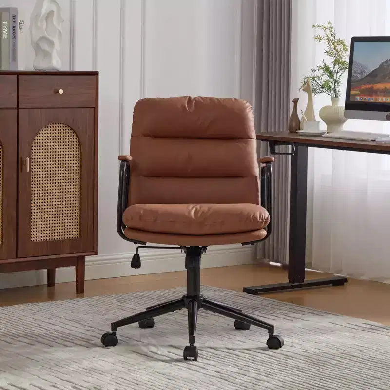 GDFStudio Nyrell Mid-Century Modern 360 Swivel Faux Leather Upholstered Office Chair with Wheels and Adjustable Height
