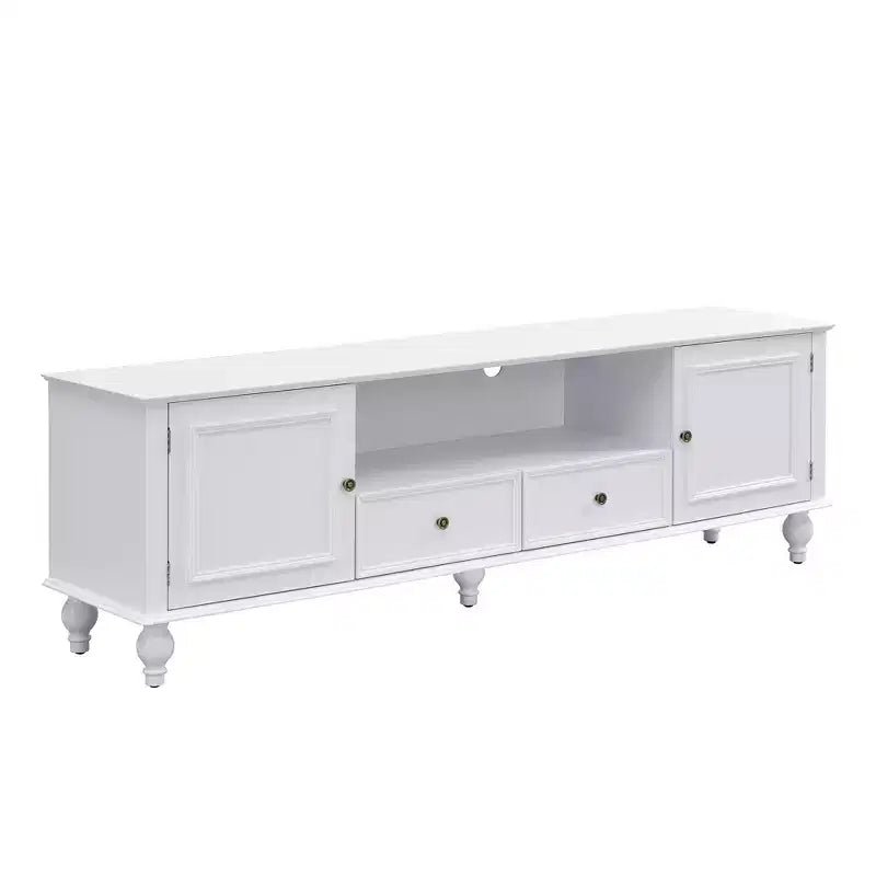 Modern TV Stand with Open Compartment for 80 TV, TV Storage Cabinet Table with Drawers, Media Console Table with Solid Legs for Living Room