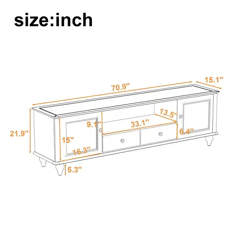Modern TV Stand with Open Compartment for 80 TV, TV Storage Cabinet Table with Drawers, Media Console Table with Solid Legs for Living Room