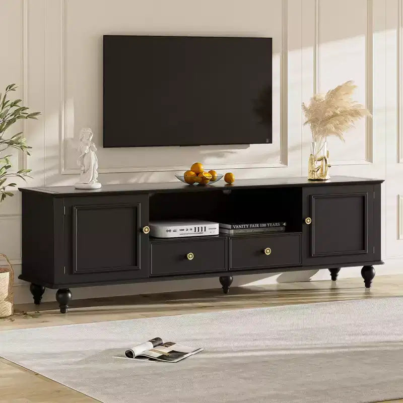 Modern TV Stand with Open Compartment for 80 TV, TV Storage Cabinet Table with Drawers, Media Console Table with Solid Legs for Living Room