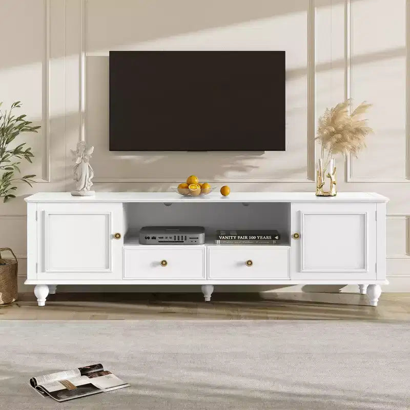 Modern TV Stand with Open Compartment for 80 TV, TV Storage Cabinet Table with Drawers, Media Console Table with Solid Legs for Living Room
