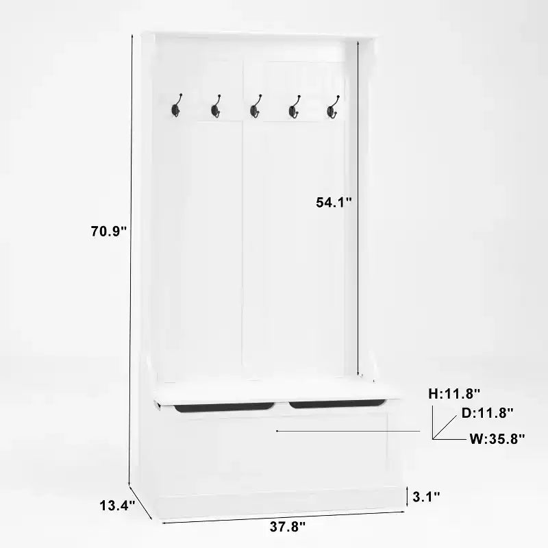 Entryway Hall Tree With Shoe Bench, Coat Rack with Flip Top Storage Bench & 5 Hooks, Coat Rack Storage Shelf for Small Spaces Living Room Hallway